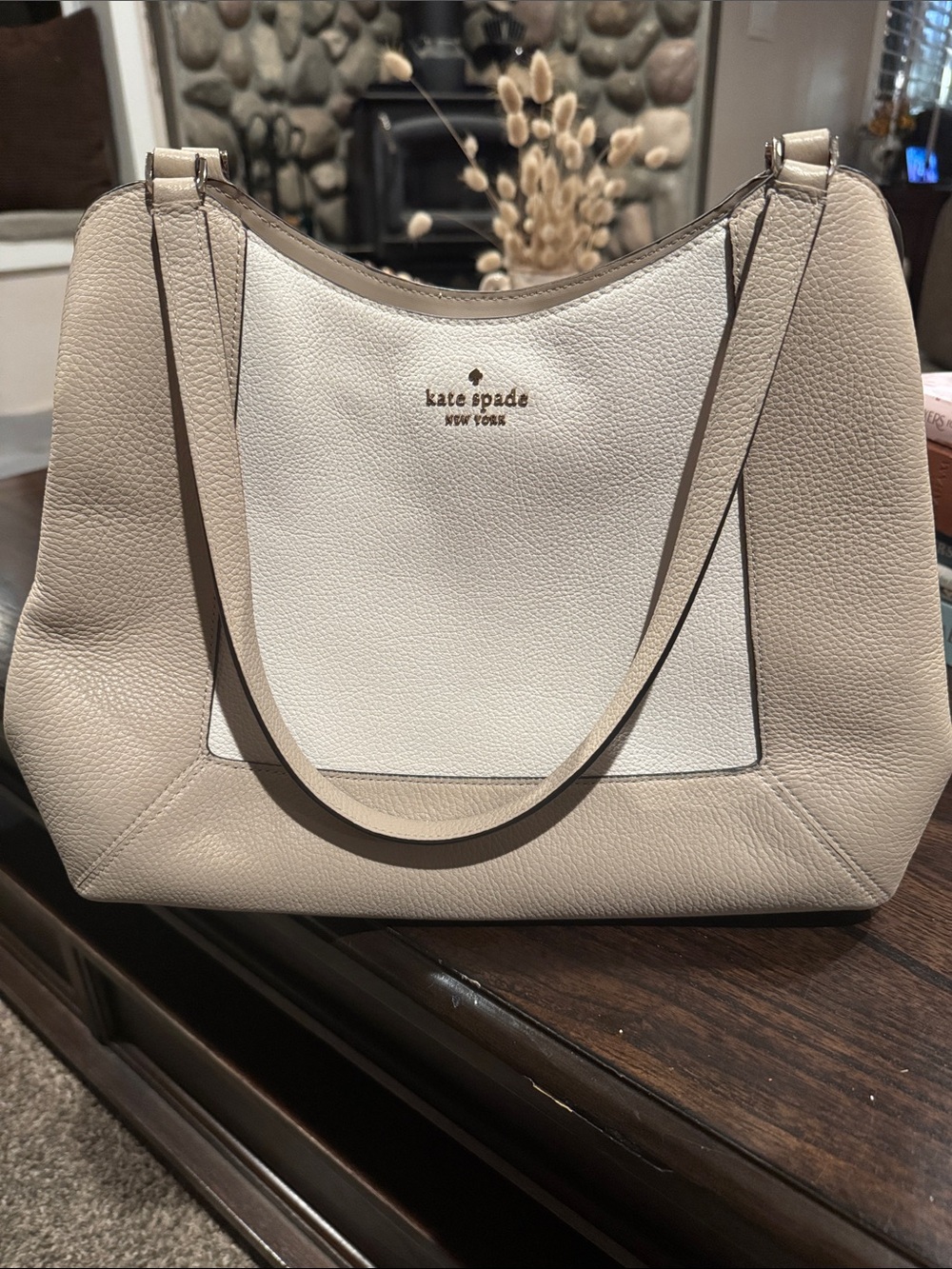 kate spade Two-Tone Cream & White Pebbled Leather Shoulder Bag
